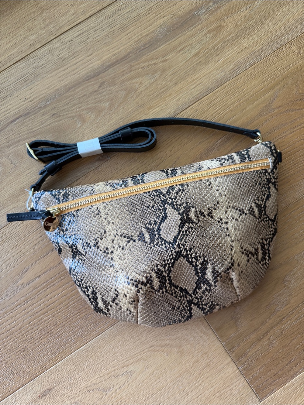 NWOT Clare V Snake-Print Crossbody Belt Bag in Beige/Black